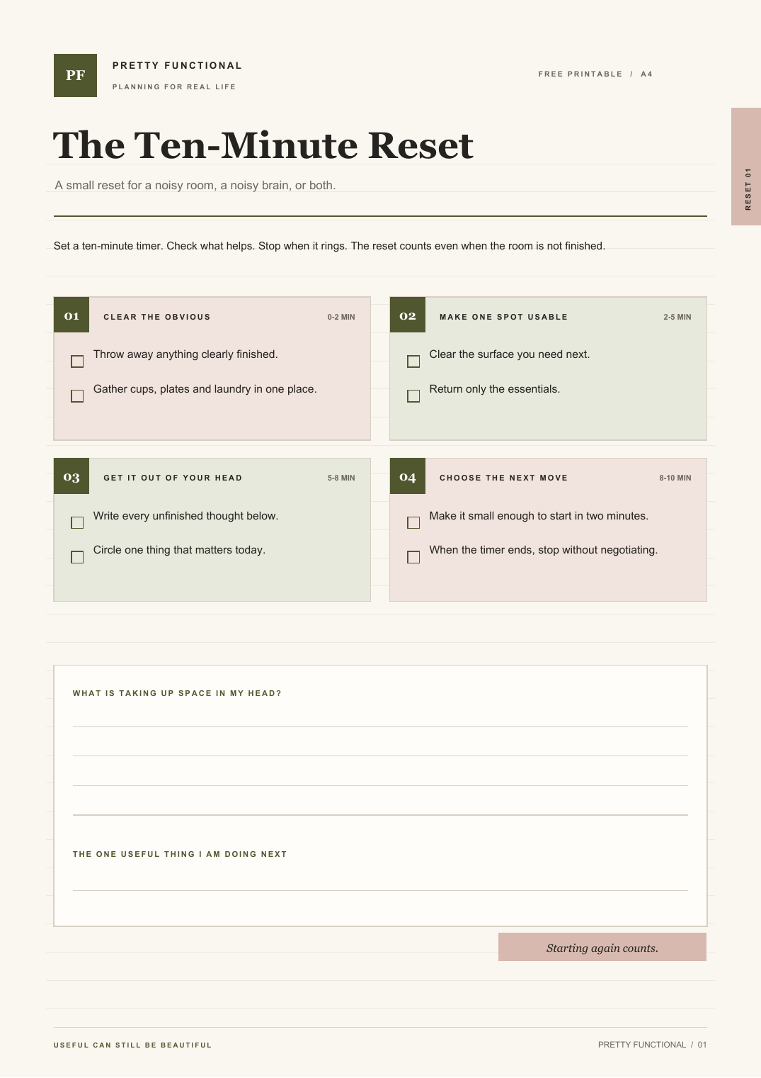 Preview of The Ten-Minute Reset printable worksheet