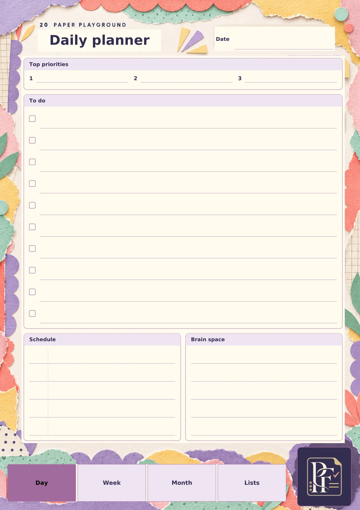Paper Playground daily page with its original Pretty Functional artwork and writing layout