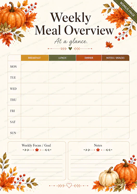 Cover preview of Autumn Weekly Meal Planner PDF