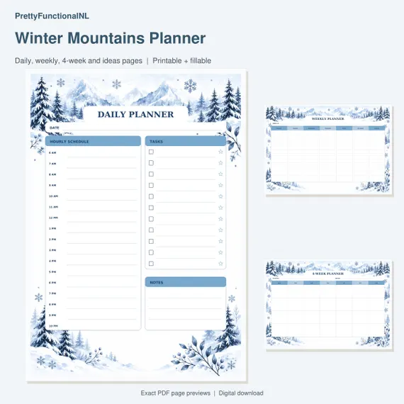 Cover preview of Winter Mountain Hourly Planner PDF
