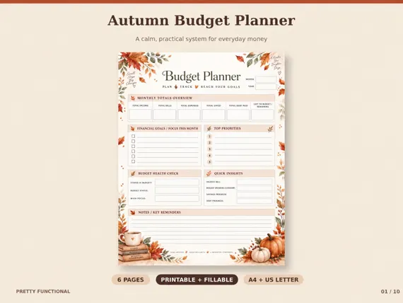 Cover preview of Autumn Monthly Budget Planner PDF