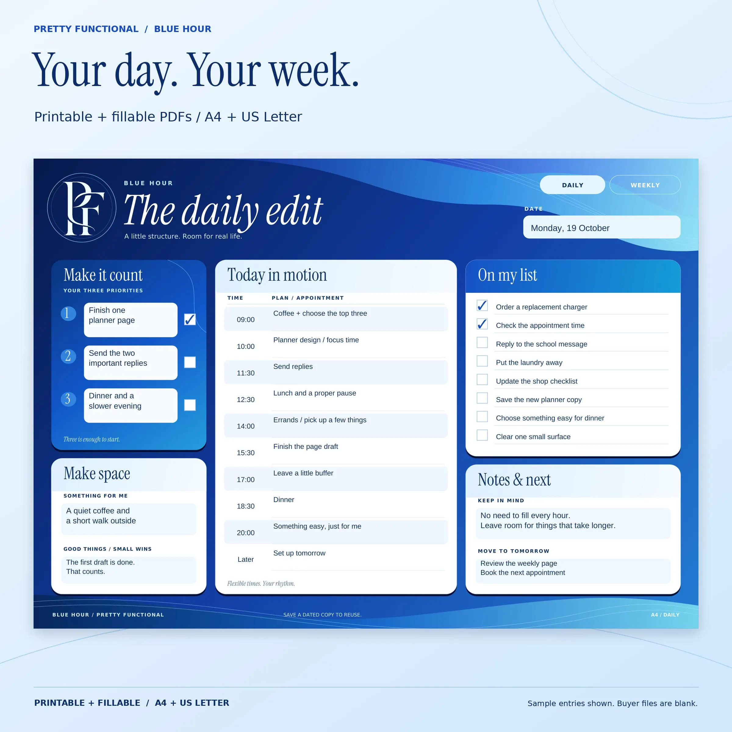 Cover preview of Blue Hour Daily & Weekly Planner PDF