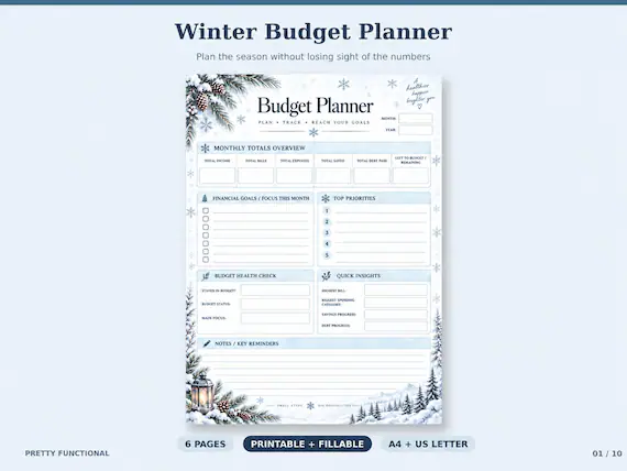 Cover preview of Winter Monthly Budget Planner PDF
